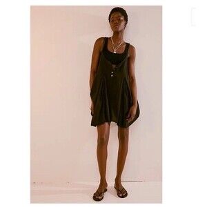 3 for 40$ Free People Pick Me Up Mini Dress In Black Cotton Linen Size XS NWOT